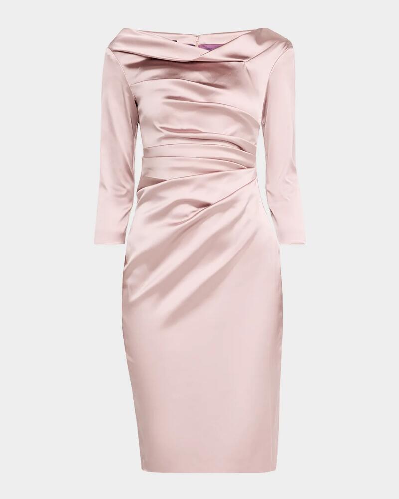 Talbot Runhof Draped Stretch Satin Duchesse Cocktail Dress Cover