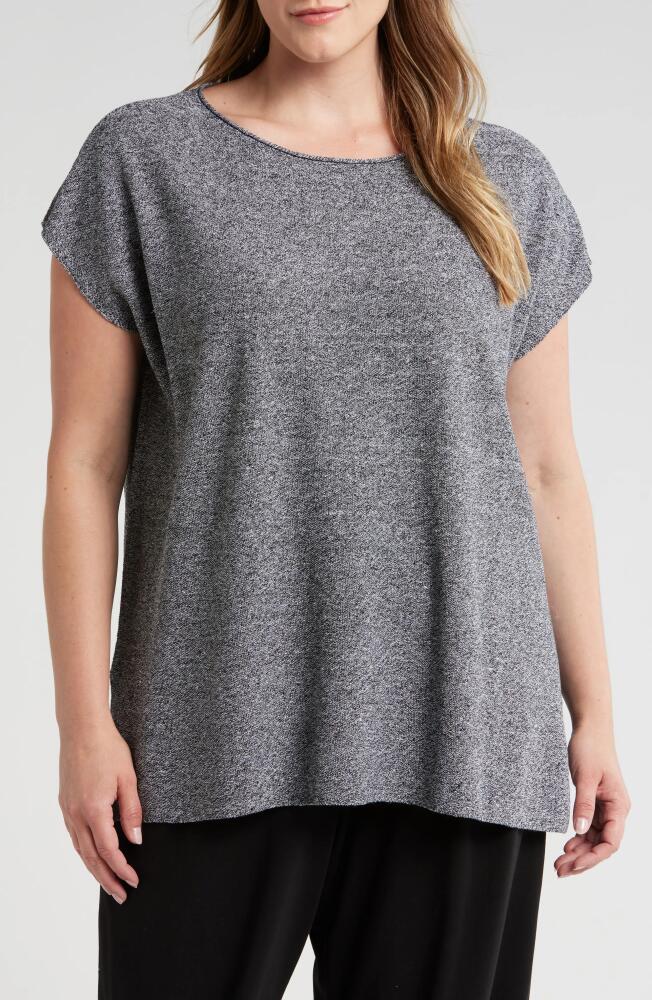 Eileen Fisher Bateau Neck Sleeveless Organic Linen & Organic Cotton Tunic Sweater in Black/White Cover