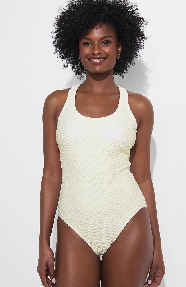 Lands' End Chlorine Resistant Scoop Neck X-Back High Leg Soft Cup Tugless Sporty One Piece Swimsuit in Egret White Cover