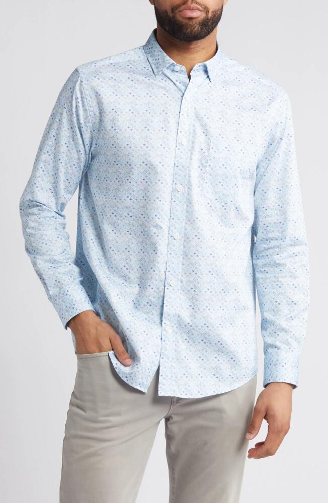 Johnston & Murphy Diamond Print Cotton Button-Up Shirt in Aqua Cover