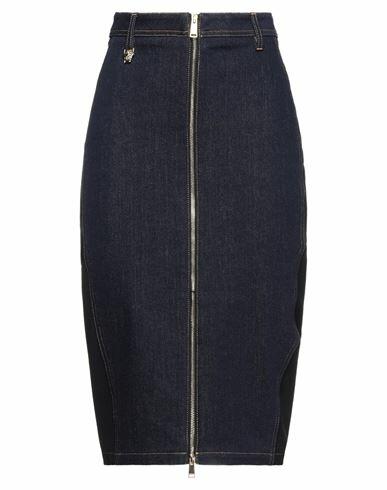 Versace Woman Denim skirt Blue Cotton, Elastane, Viscose, Polyamide, Calfskin Cover