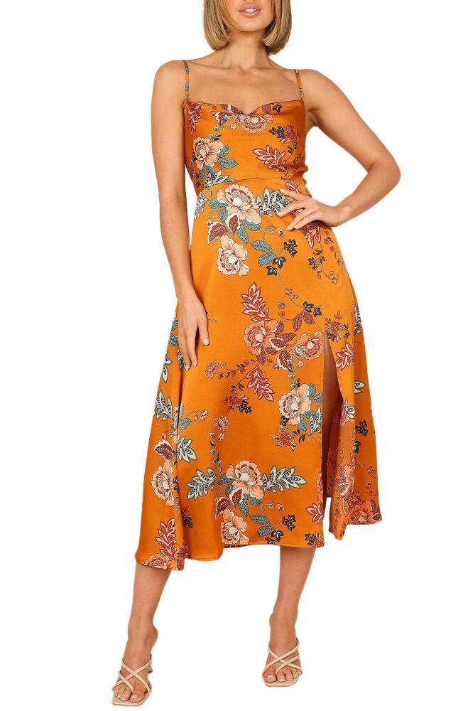 Petal & Pup Alejandra Floral Print Midi Dress in Tan Rust Cover