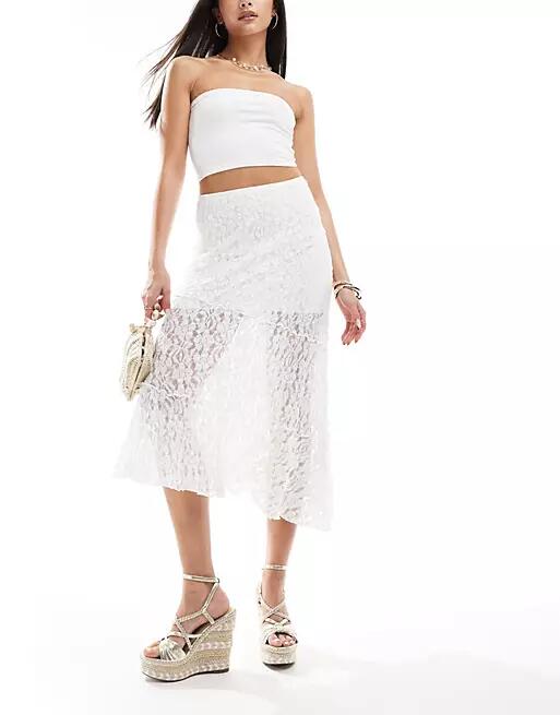 Bershka lace midi skirt in white Cover