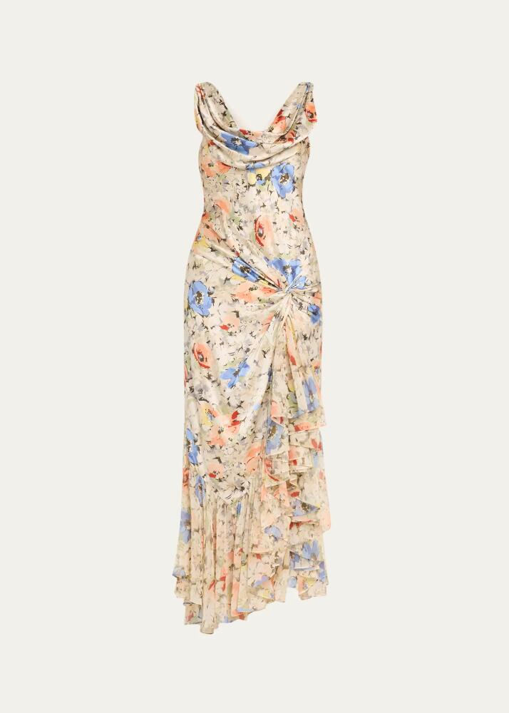 Cinq a Sept Ciara Floral Silk Sleeveless Ruffled Flounce Midi Dress Cover