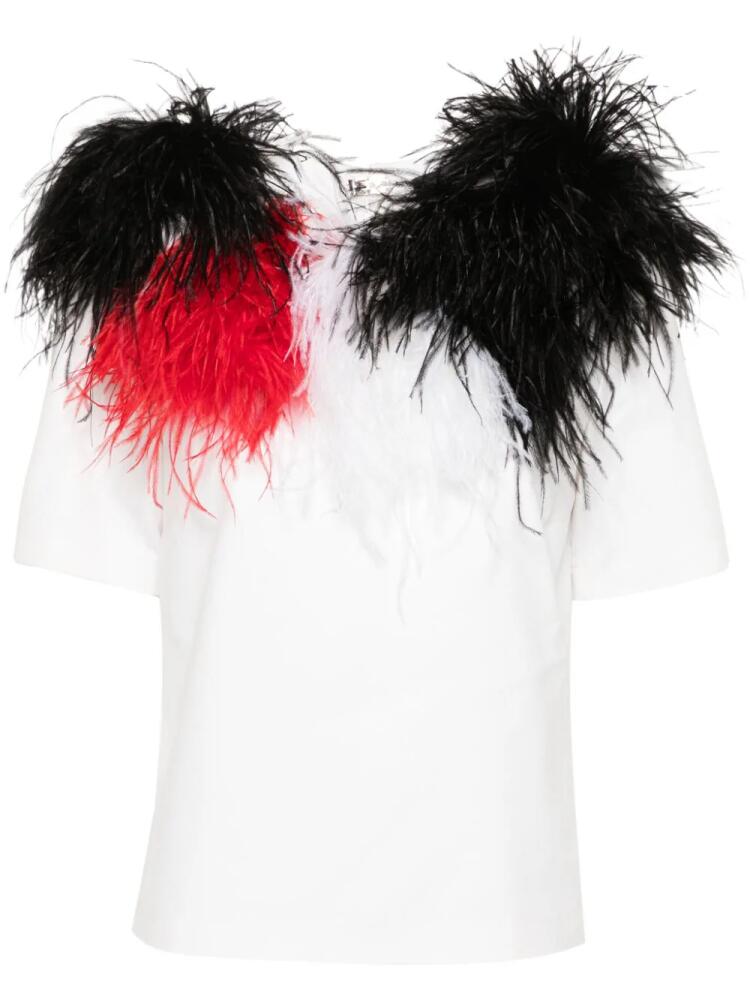 Loulou feather-detail T-shirt - White Cover