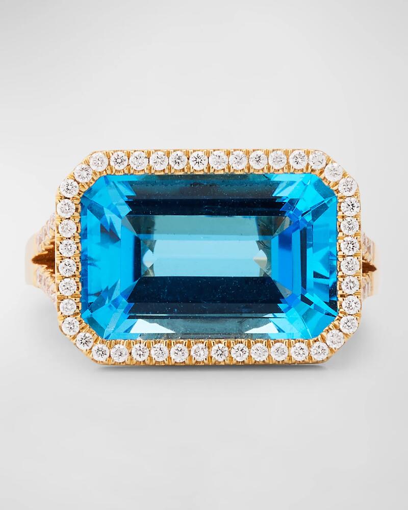 Goshwara 18K Gossip East-West Emerald Cut Blue Topaz Statement Ring with Diamonds Cover