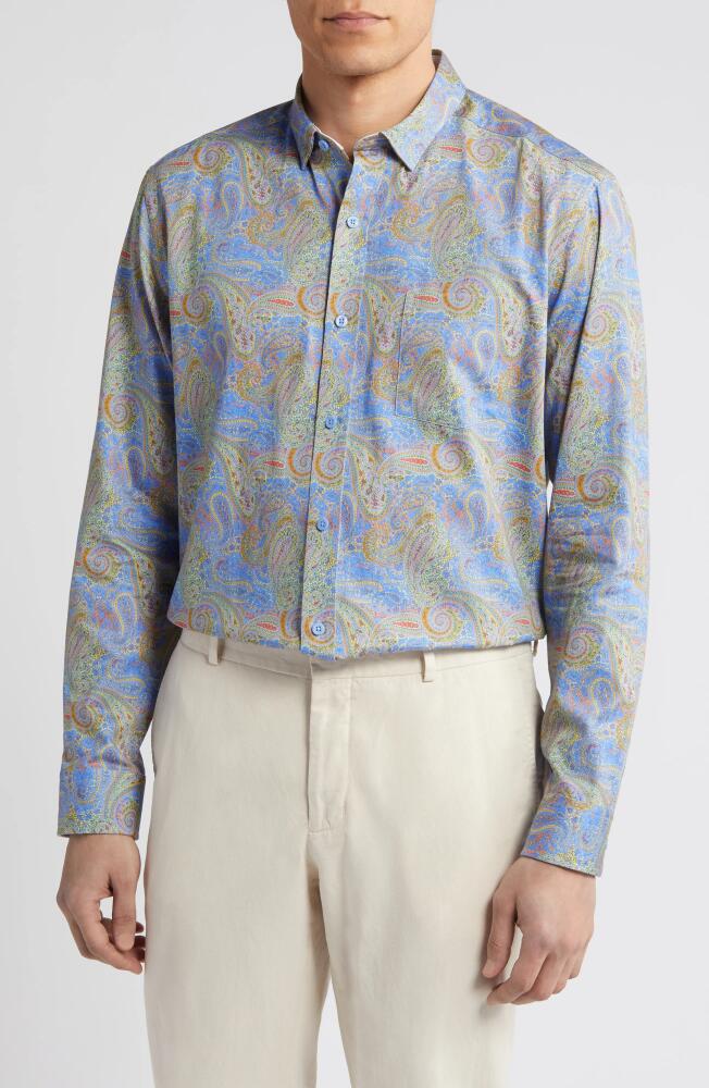 Johnston & Murphy Paisley Print Cotton Button-Up Shirt in Blue Cover