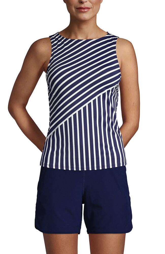 Lands' End Plus Size DD-Cup Chlorine Resistant Square Neck Underwire Tankini Top Swimsuit Adjustable St in Deep Sea Mixed Diagonal Stripe at Cover