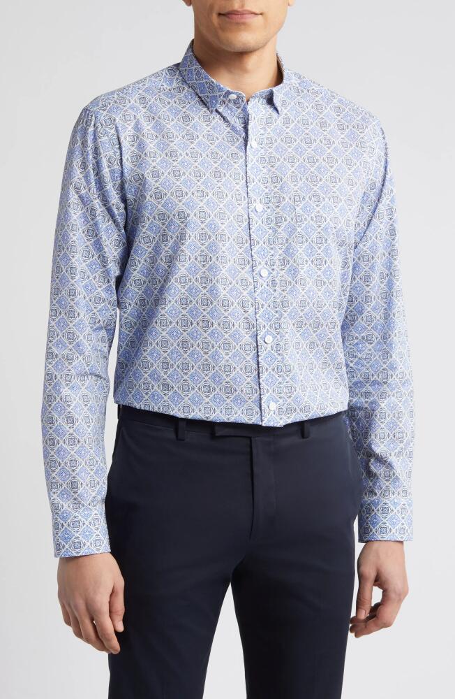 Johnston & Murphy Mosaic Print Cotton Button-Up Shirt in Blue Cover