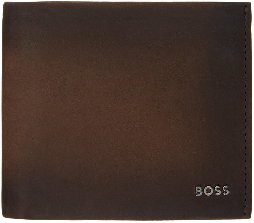 BOSS Brown Suede Logo Lettering Wallet Cover