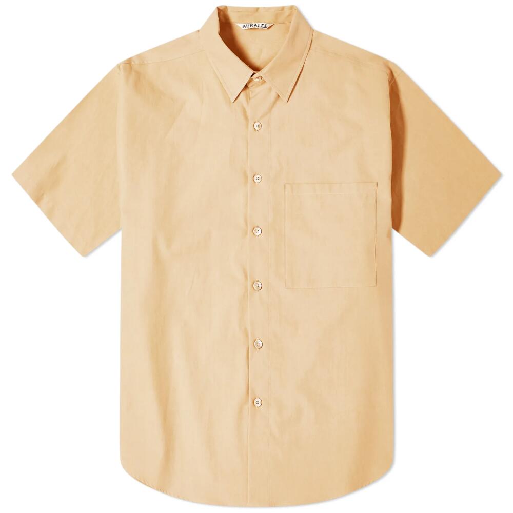 Auralee Men's Washed Finx Short Sleeve Shirt in Light Brown Cover