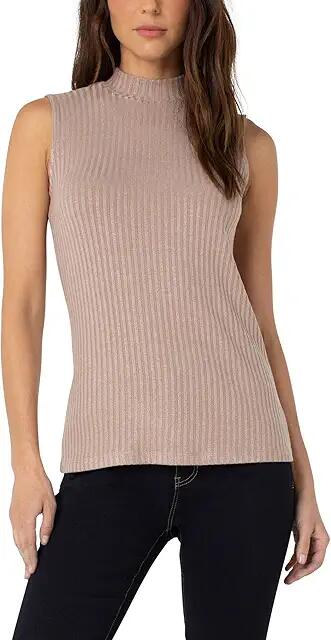 Liverpool Los Angeles Mock Neck Sleeveless Rib Knit Top (Sandstone Tan) Women's Clothing Cover