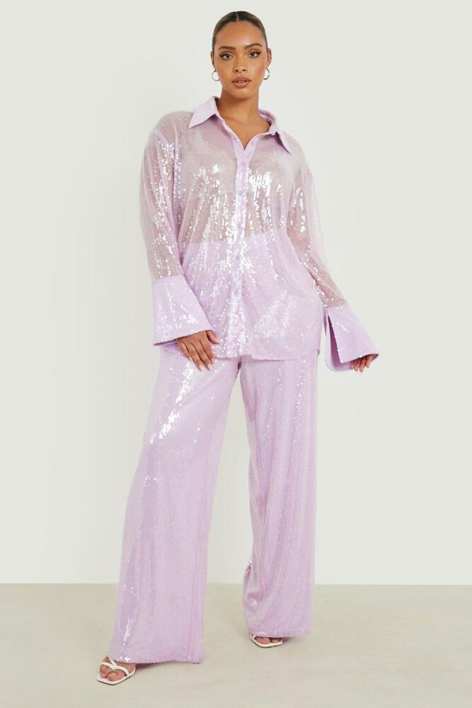 boohoo Womens Plus Sequin Wide Leg Pants - Purple Cover