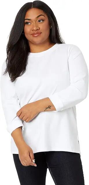 Mod-o-doc 3/4 Sleeve Hi-Lo Sweatshirt with Side Slits (White) Women's Sweater Cover