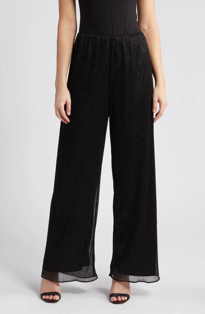 Alex Evenings Layered Metallic Mesh Wide Leg Pants in Black Cover