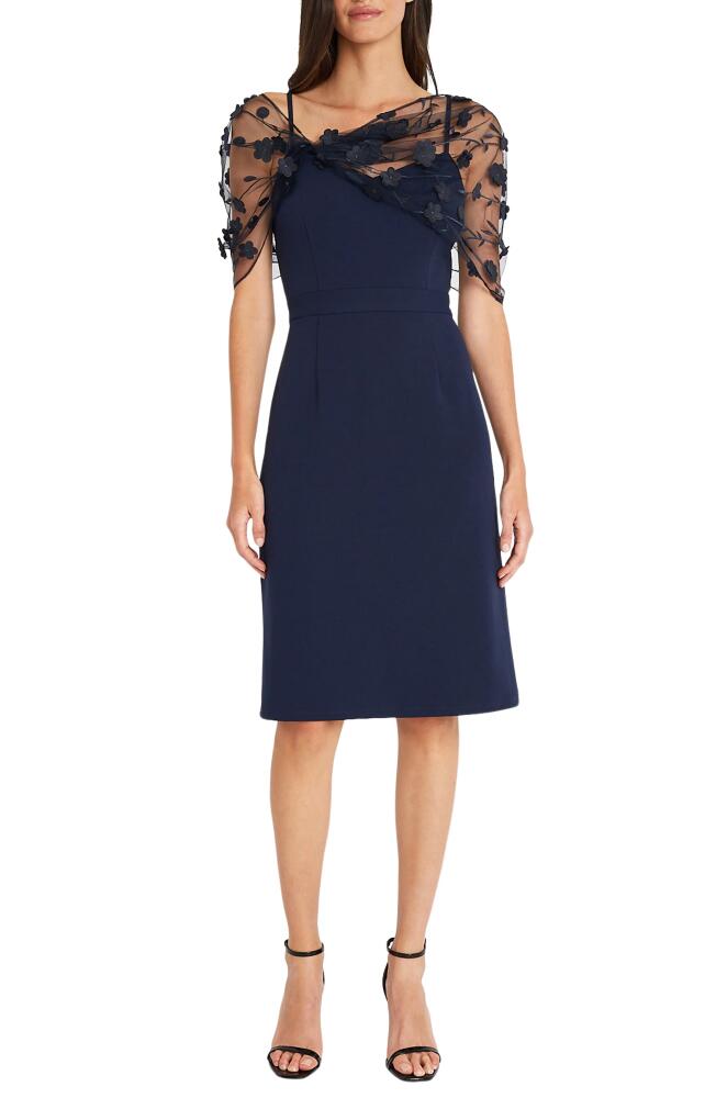 Maggy London Floral Appliqué Detail Cocktail Sheath Dress in Navy Blazer Cover