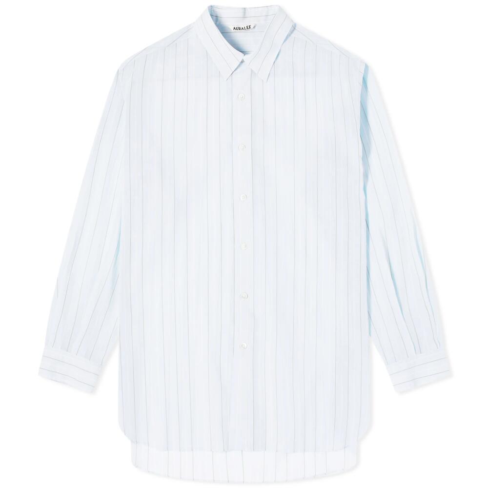 Auralee Men's Finx Stripe Shirt in Light Blue Stripe Cover