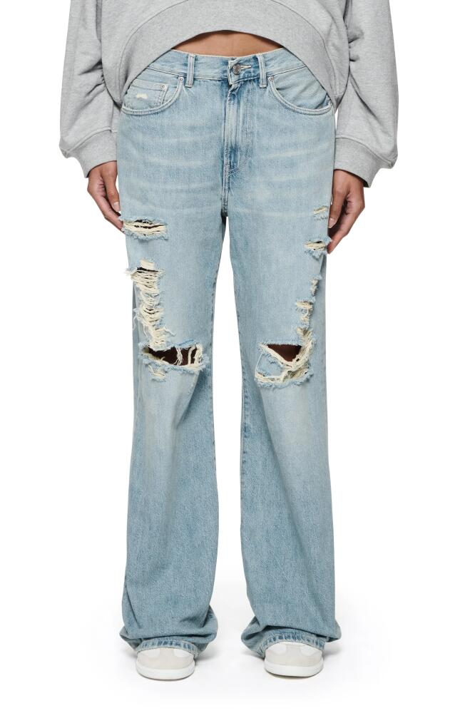 PURPLE BRAND Destroyed Wide Leg Jeans in Lt Indigo Cover