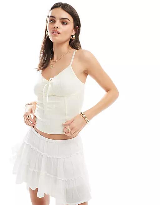 Miss Selfridge lace trim ribbon cami top in ivory-White Cover