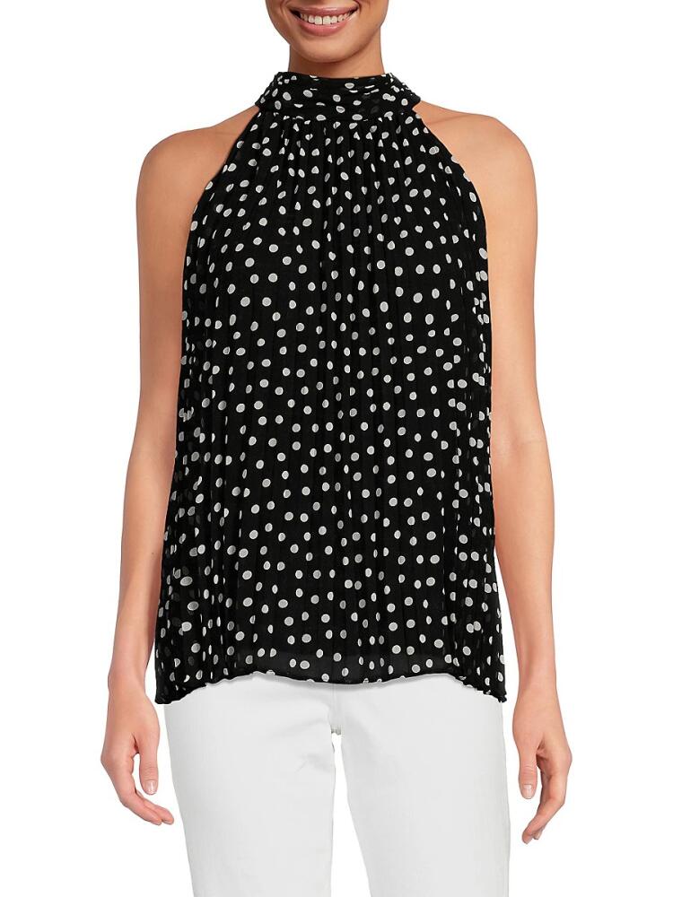 Karl Lagerfeld Paris Women's Polka Dot Pleated Chiffon Top - Black White Cover