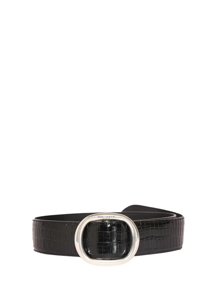 SAINT LAURENT Ovale Croc Embossed Leather Belt Cover