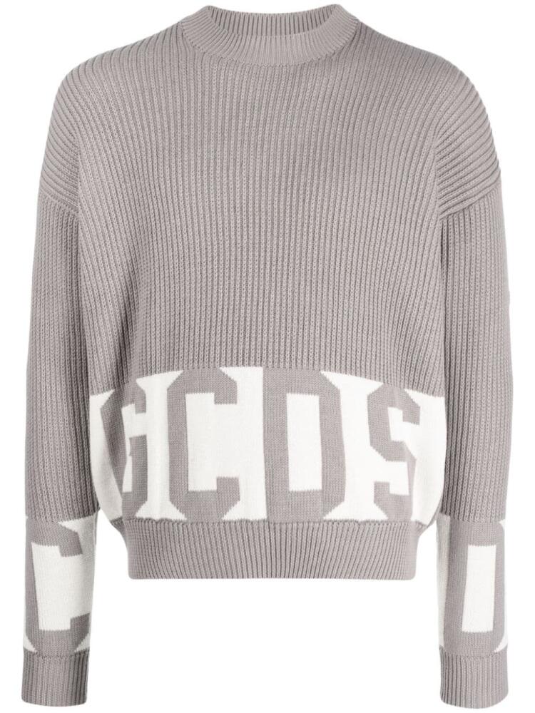 GCDS logo intarsia-knit crew-neck jumper - Grey Cover