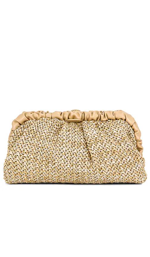 olga berg Amalia Pleated Woven Clutch in Neutral Cover