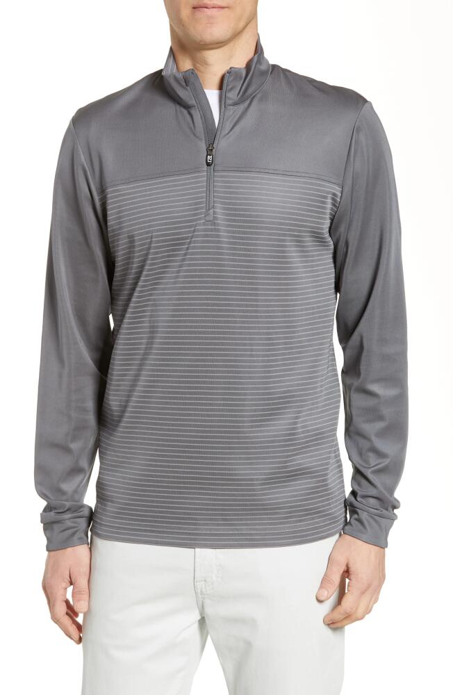 Cutter & Buck Traverse Regular Fit Stripe Quarter Zip Pullover in Elemental Grey Cover