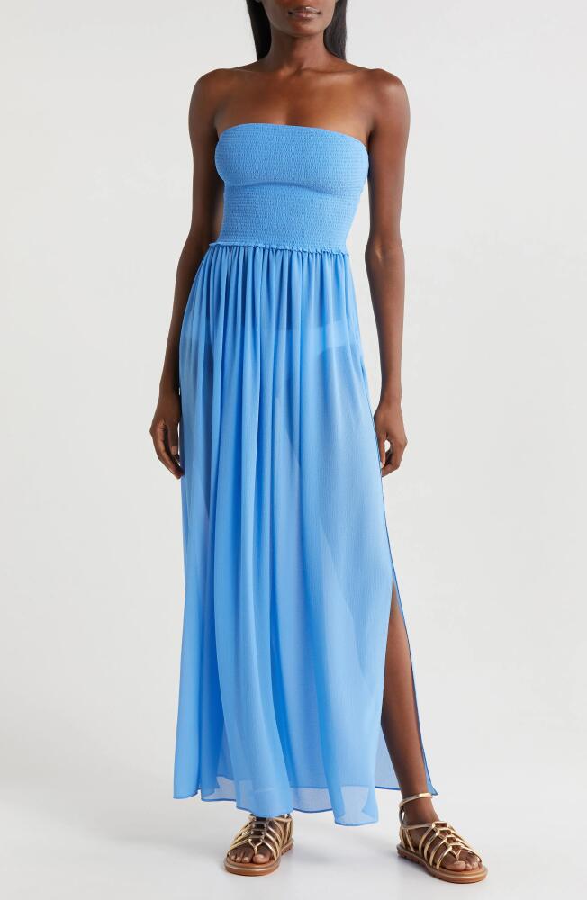 Ramy Brook Calista Strapless Georgette Cover-Up Dress in Serene Blue Cover