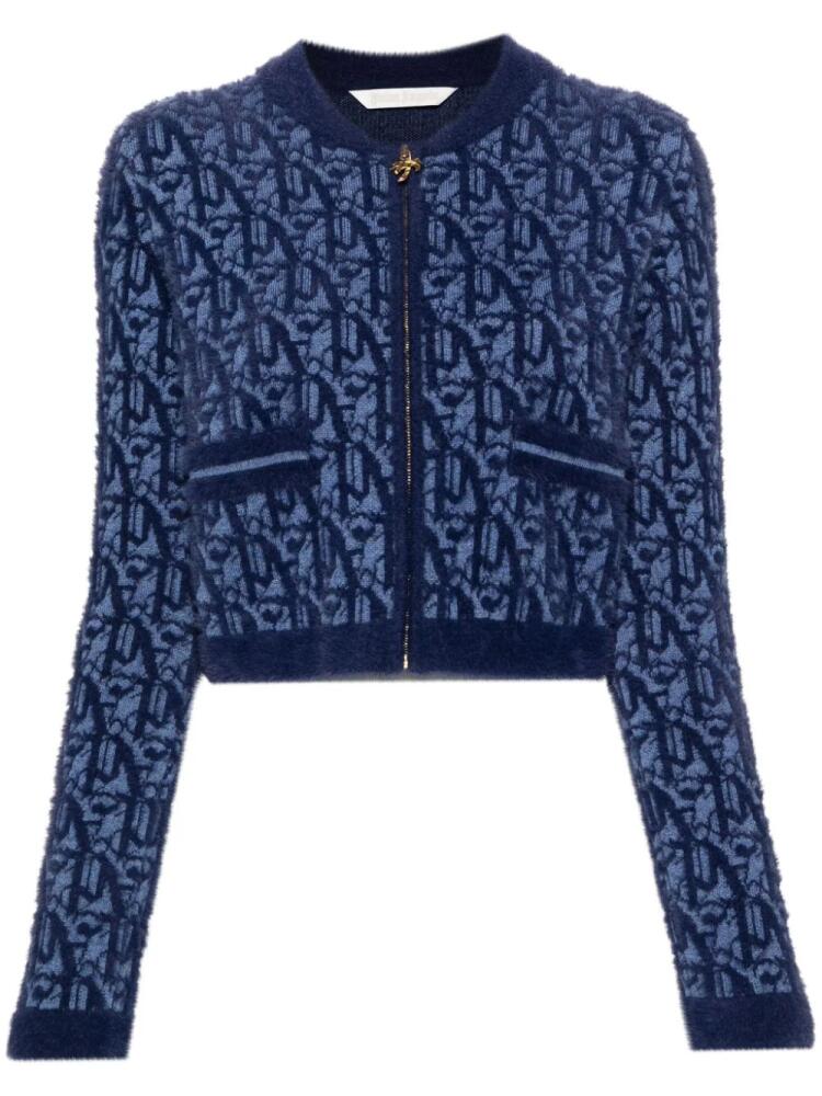 Palm Angels monogram-jacquard zip-up cardigan - Blue Cover