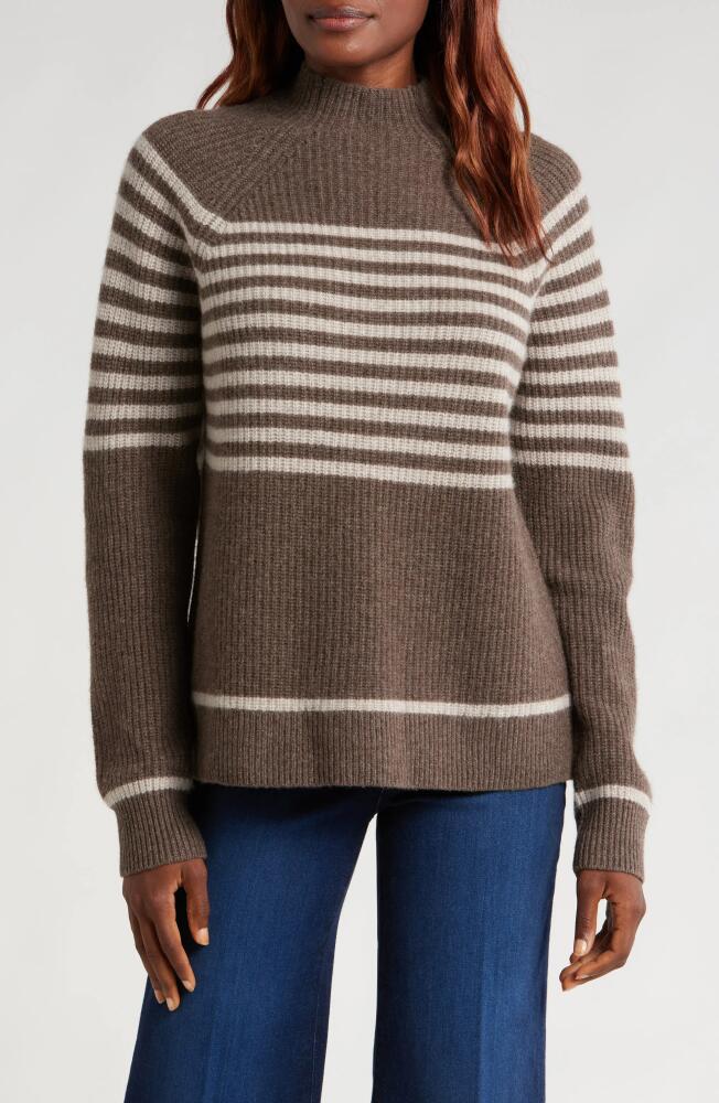 Wyeth Laura Stripe Wool & Cashmere Funnel Neck Sweater in Coco/Oatmeal Cover