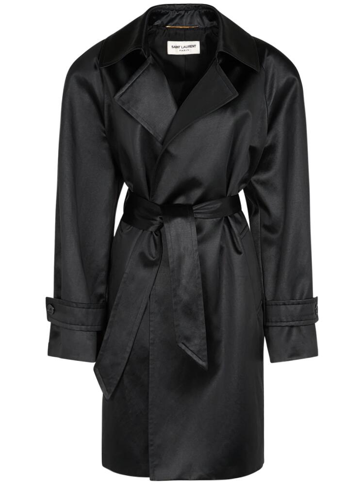 SAINT LAURENT Belted Cotton Blend Trench Coat Cover