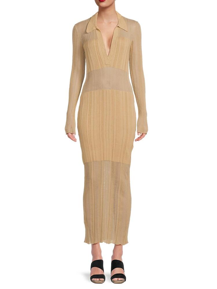 BCBGMAXAZRIA Women's Ribbed Bodycon Maxi Sweater Dress - Beige Cover