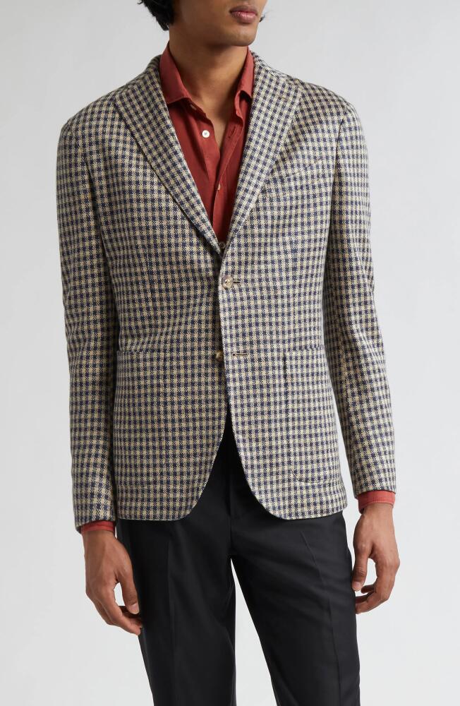 Boglioli K-Jacket Houndstooth Check Linen Sport Coat in Navy/Tan Cover