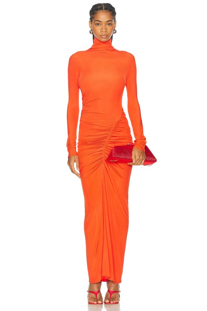 Atlein Ruched High Neck Long Dress in Orange Cover