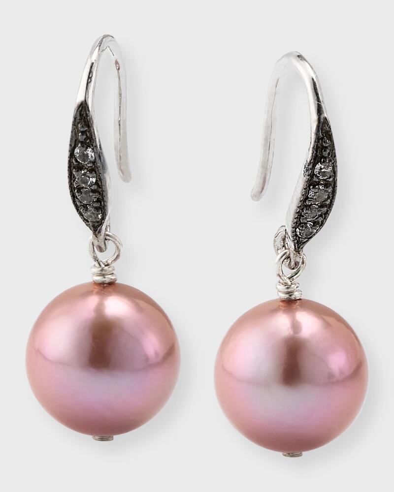 Margo Morrison Pink Edison Freshwater Pearl Drop Earrings with White Sapphires, Silver Cover