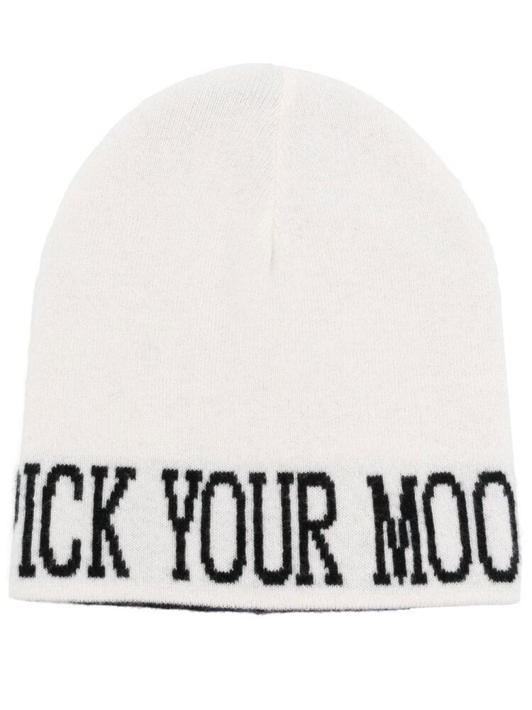 Alberta Ferretti slogan-print knitted beanie - White Cover