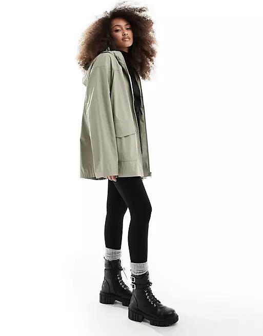 ASOS DESIGN rubberized rain coat in sage-Green Cover