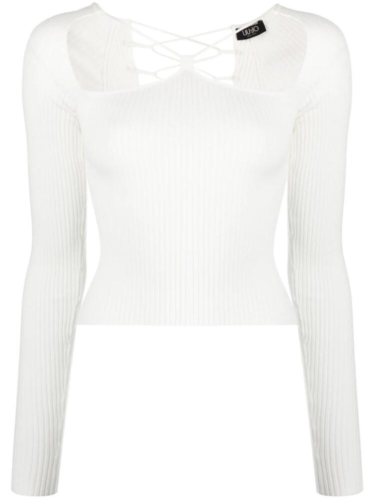 LIU JO ribbed-knit lace-up top - White Cover