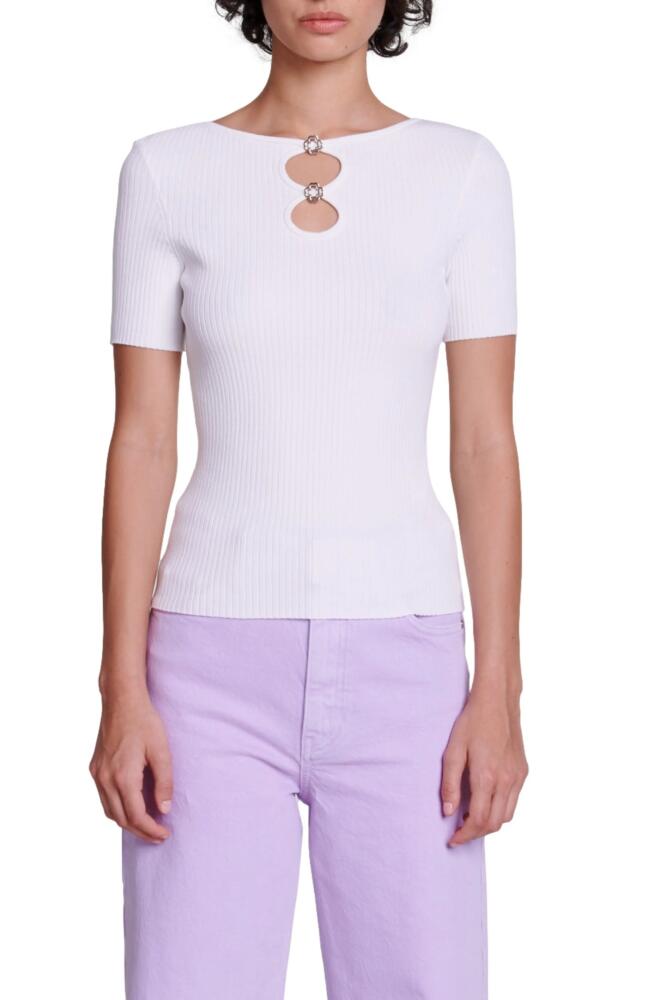 maje Myster Clover Cutout Rib Sweater in White Cover