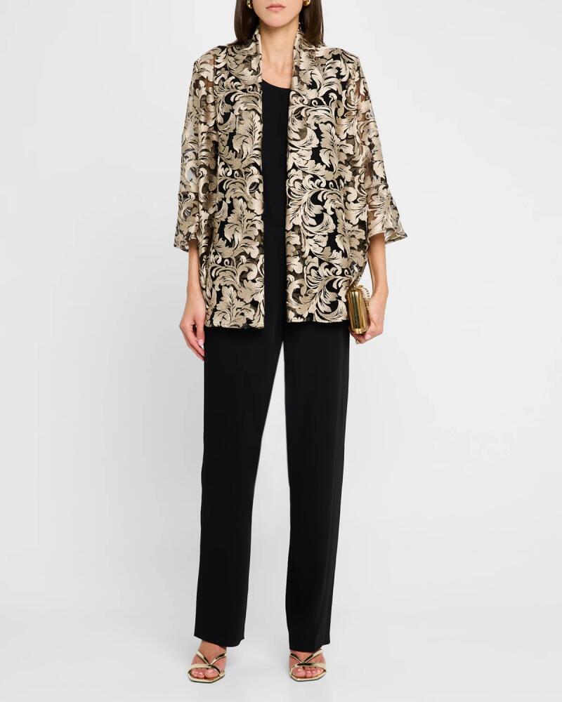 Caroline Rose Open-Front Embroidered Lace Jacket Cover