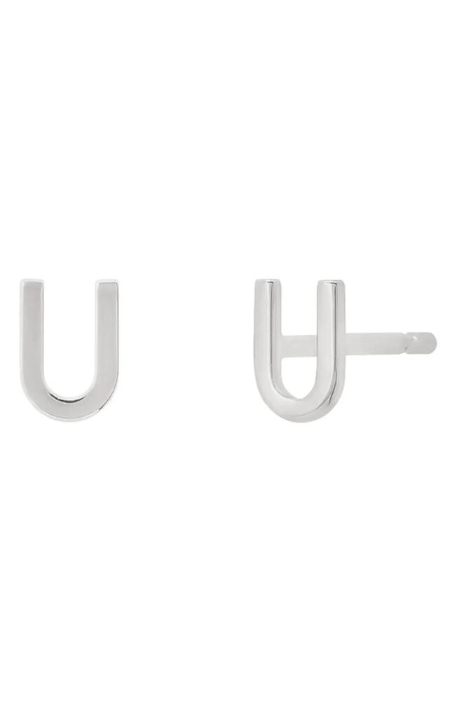 BYCHARI Small Initial Stud Earrings in 14K White Gold-U Cover