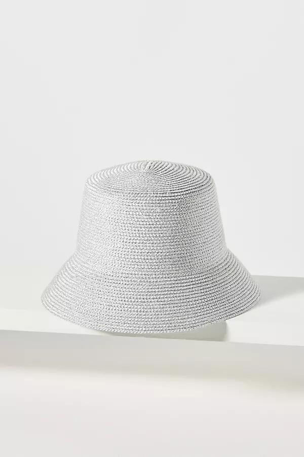 By Anthropologie Raffia Shimmer Bucket Hat Cover