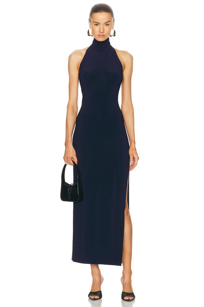 Norma Kamali Halter Turtle Side Slit Gown in Navy Cover