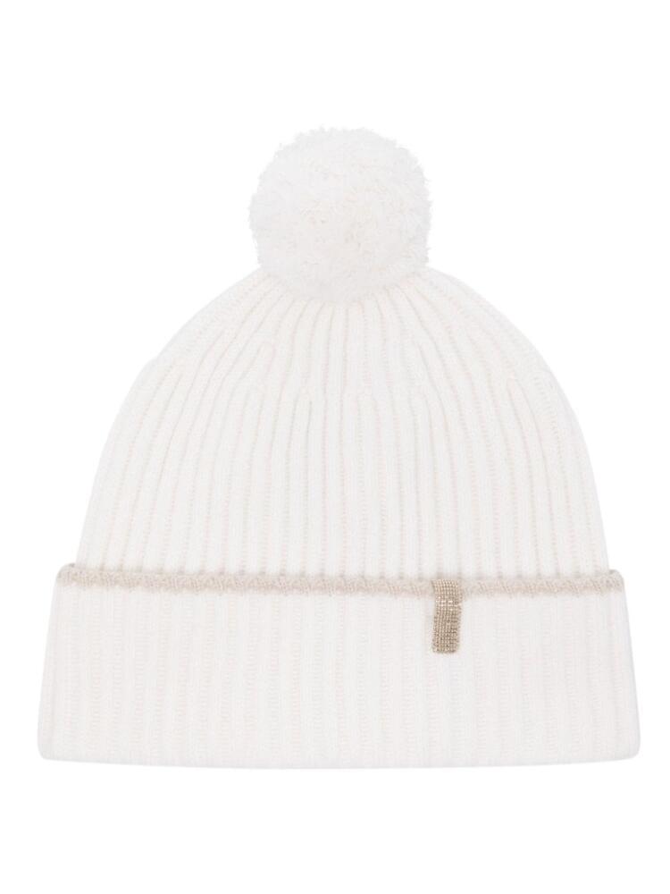 Brunello Cucinelli pompom-detail cashmere beanie - White Cover