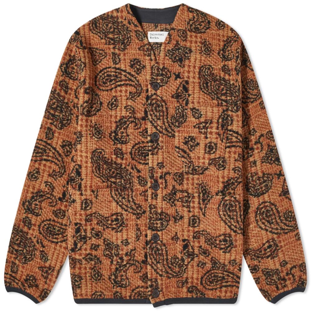 Universal Works Men's Paisley Check Fleece Cardigan in Cinnamon Cover