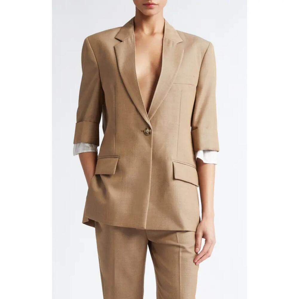 Victoria Beckham Contrast Trim One-Button Blazer in Tobacco Cover