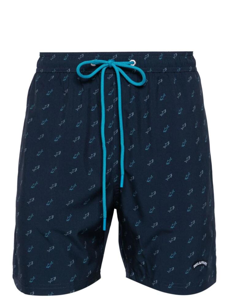 Paul & Shark logo-charm shark-print swim shorts - Blue Cover