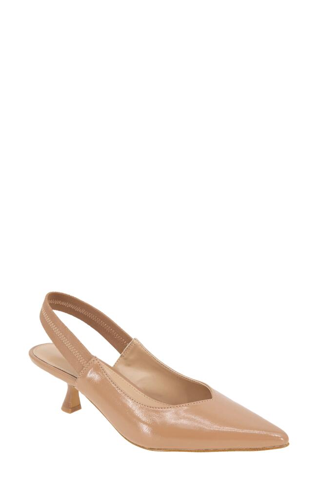 bcbg Kayla Pointed Toe Kitten Heel Pump in Tan Patent Cover