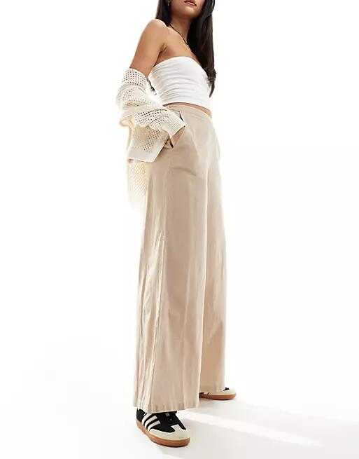 French Connection lightweight linen blend wide leg pants in cream-Green Cover